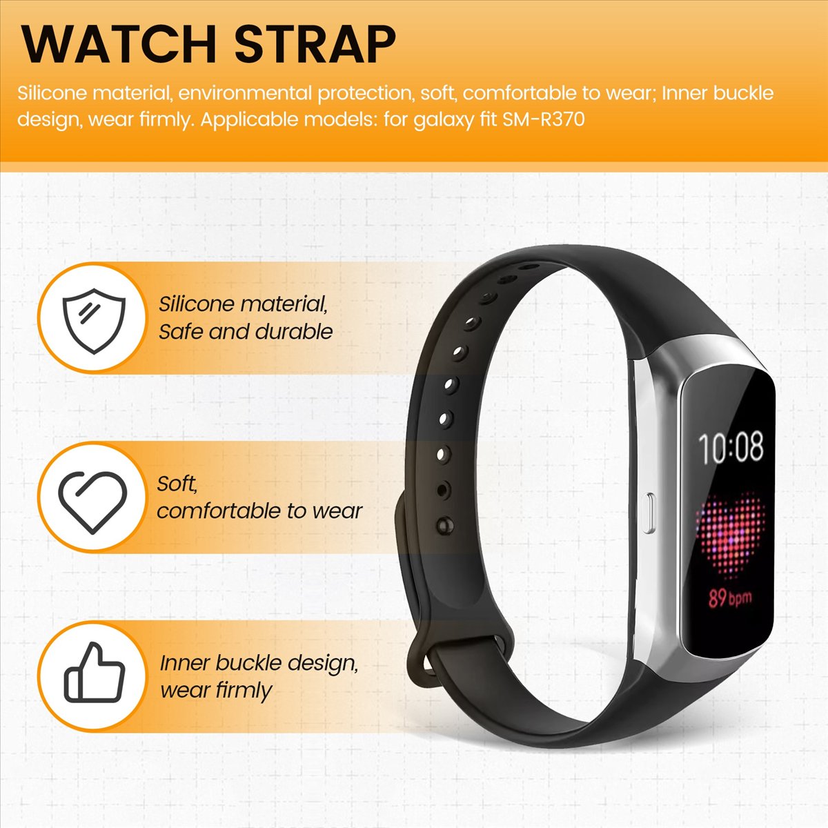 Silicone Band Replacement - A49T Sport WatchBand Strap for Galaxy