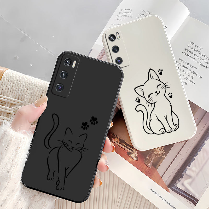 Cute Cat Line Black Phone Case - Vivo V40 ulasan dan harga
